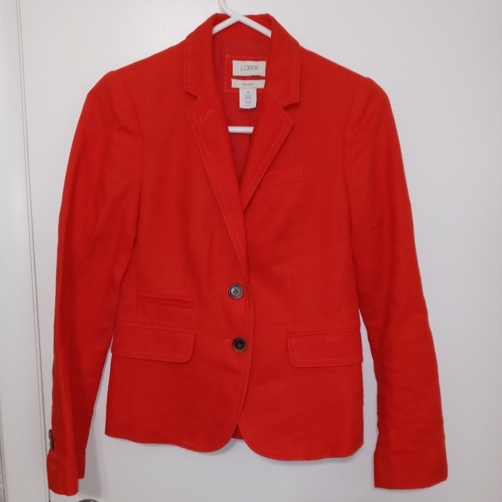 J. Crew Schoolboy Orange 100% linen long Sleeve Blazer 76756 Sz 00